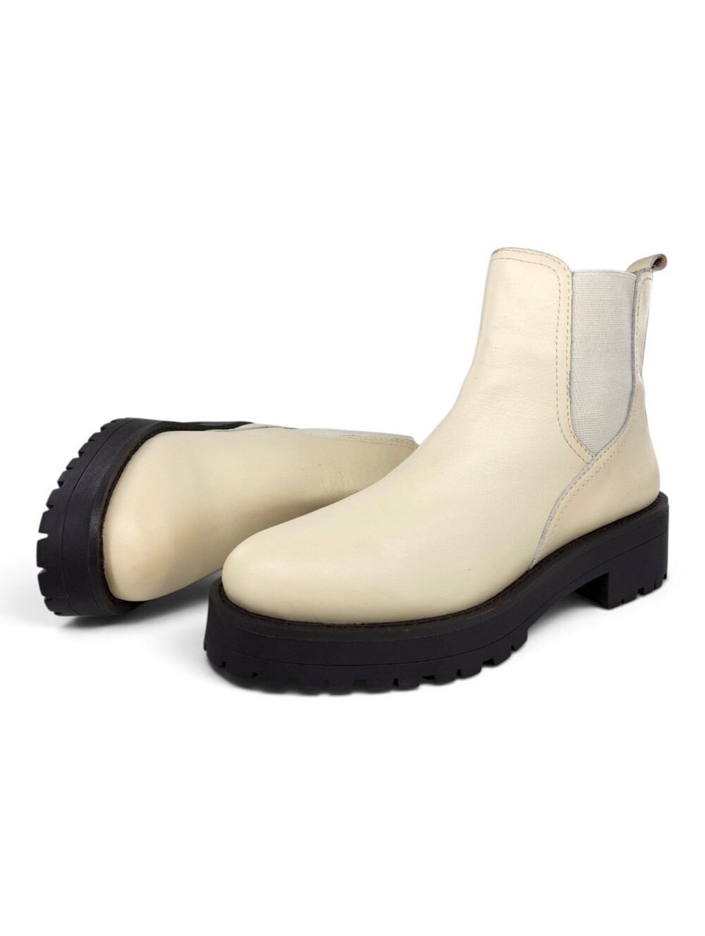 Sam Edelman Judah Modern Ivory Leather Waterproof Pull-On Lug-Sole Chelsea Boots